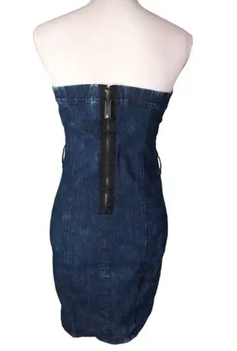 Apple Bottoms Vintage Bodycon Strapless Faded Denim Mini Dress