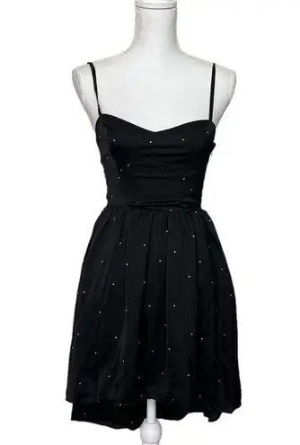 Talula Womens Black Fit & Flare Sleeveless Short Dress Polka Dots Smocked Size 0