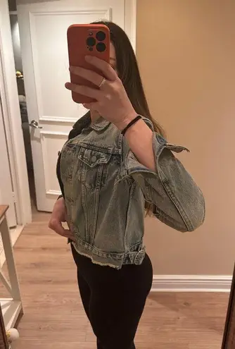 AllSaints Distressed Denim Jacket Vintage Wash Size Small Blue