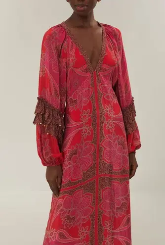 Farm Rio NWT Pink Floral Glam Scarf Maxi Dress