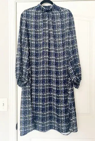 Misook Pleated Mock Neck Crepe de Chine Printed A-Line Dress