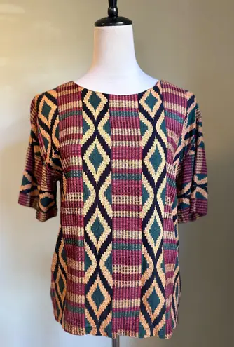 Passports of Pier 1 Imports Top S Short Sleeve Geometric brow Blouse vintage Red