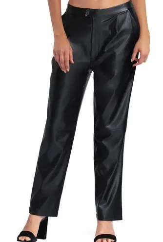 H by Halston New Halston Faux Leather High Rise Straight Leg Ankle Pants Black