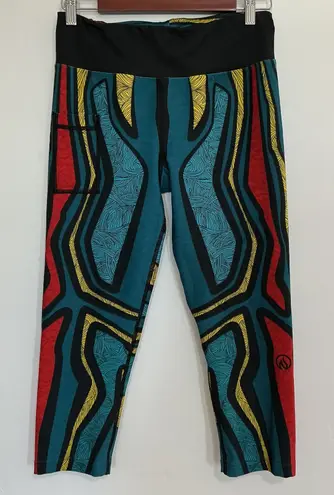 INKBURN Abstract Pattern Capris Leggings Activewear Size 8 Teal Red Yellow Blue