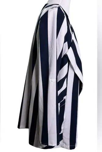 Elodie Navy Stripe Trendy Open Front Blazer Jacket Long Sleeve Size Medium