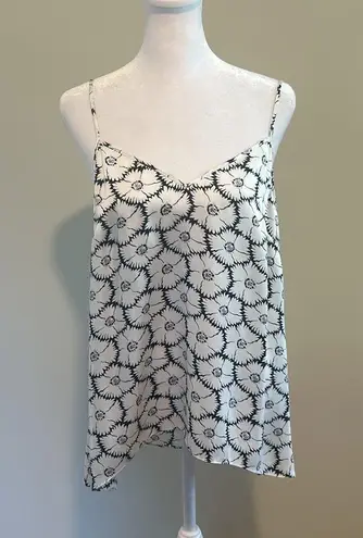 Cinq à Sept  Esther Floral Ruffle Hem Sleeveless Silk Top Ivory/navy Size Medium