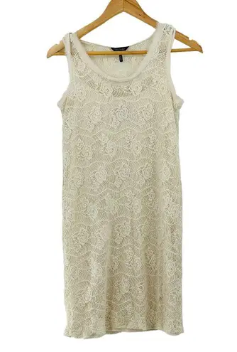 Daisy Fuentes  Floral Lace Sleeveless Tank Dress Ivory Women's Size Medium