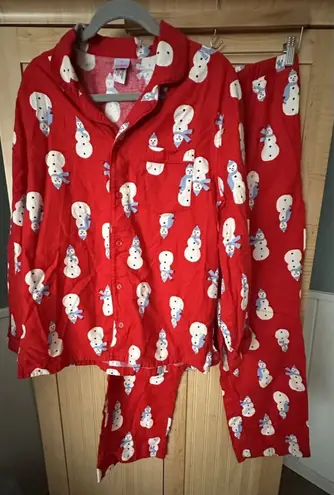 Hanna Andersson Flannel Pajama Set Women’s Snowmen On Red Sz M Christmas Pajamas Size M