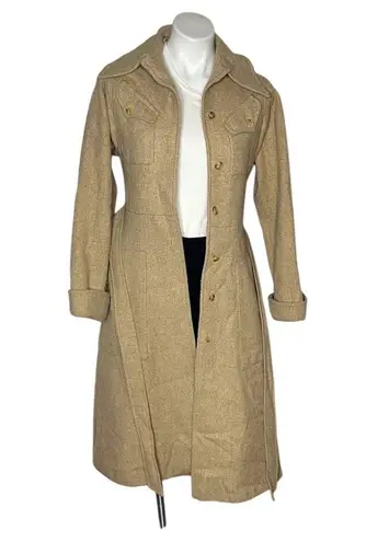 PEABODY HOUSE New York Beige Coat Wool Button Up Belted Fully Lined 70s