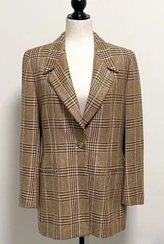 Escada Margaretha Ley Wool Blend Plaid Blazer 38 Ivory Brown Metallic Gold Size undefined