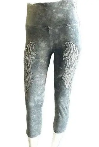 Paris Angel Black high waisted Leggings with Jeweled Wings gray size XL