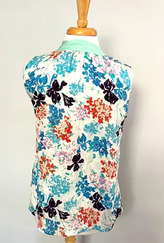 Annie Griffin Colorful Floral Sleeveless Silk Blouse Top