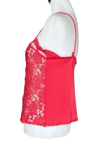 Vintage 80s 90s Lingerie Red Cami Sheer Going Out Top. S/M. Satin Lace Coquette Size M