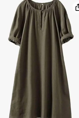 Mini bee Womens Olive Green Linen Blend Short Sleeve Tunic Top XXL Lagenlook