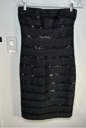 Carmen Marc Valvo Sequin Embellished Black Bandage Strapless Dress sz M