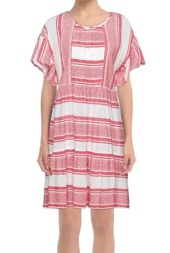 Velvet By Graham And Spencer Janaye Island Jacquard Ruffle Red & White Dress | S