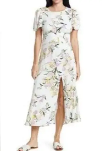 AFRMJamie Print Open Back Short Sleeve Dress White Size 3X