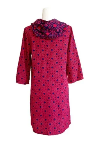 Mud Pie  Dress Brooke Scarf Pink Blue Geometric Print 3/4 Sleeve Shift Size Large