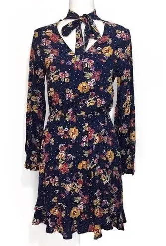 Xhilaration NEW Navy Blue Floral Long Sleeved Dress Pussybow