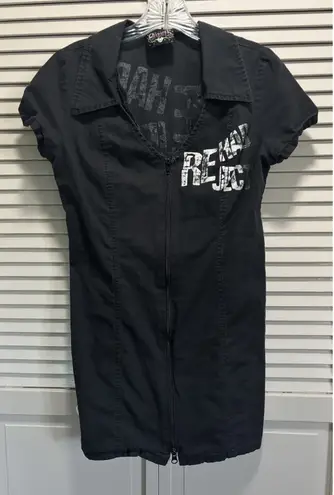 Charades Black/White Graphic Zip Up Collar Dress Size M/L "Rehab Reject" Black Size M