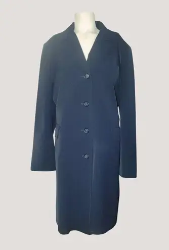 Jacqueline Ferrar Large Dress Coat Navy Blue Button Front Pockets Trench Coat
