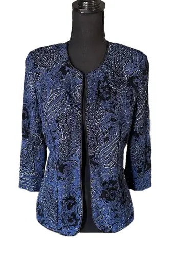 Onyx Nite Black & Blue Paisley Glitter Jacket Cardigan – Size M