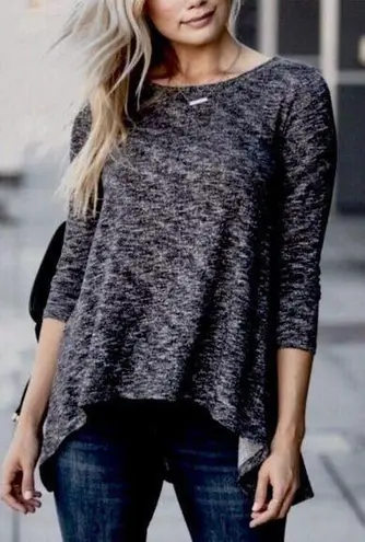 Grey Knit Marled Hacci Sidetail 3/4 Sleeve Size XXL