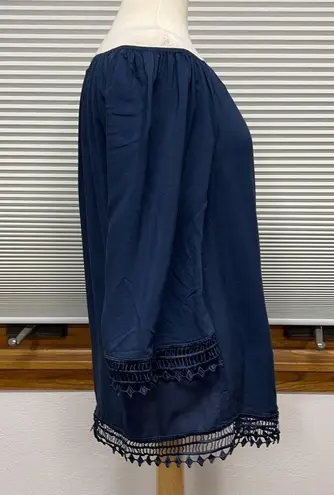 Tart Navy Blue Crocheted Trim Off Shoulder Blouse XS