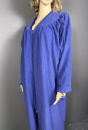 New Barbizon Nightgown Size XL Velour Blue Zipper Long Sleeve Maxi MuuMuu