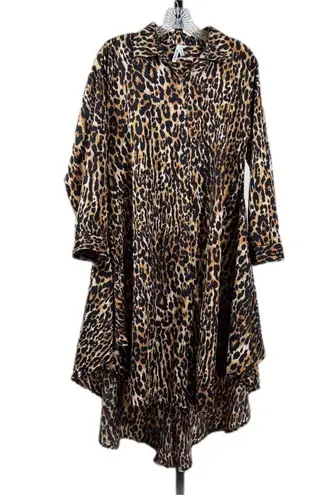 Leopard Print High Low Tunic Dress Medium Oversized Button Down Animal Print Top Brown
