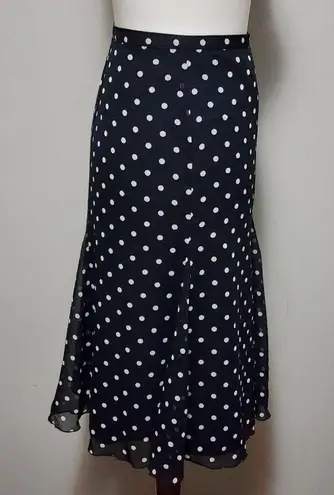 Liz & Co navy polka dot chiffon midi skirt size 14