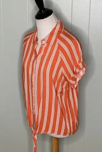 Code x Mode Orange/White Striped Button Up Tie Front Casual Blouse S