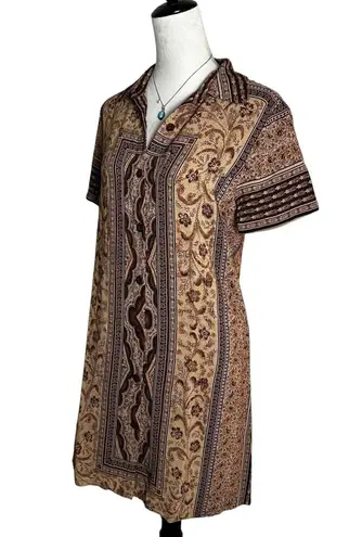 Vintage David Dart Brown Ethnic Floral Shirt Dress S | 90s Indie Grunge USA Made