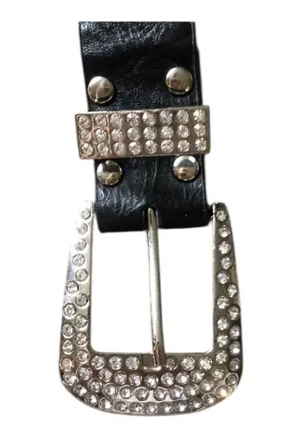 Black Faux Leather Western Belt Rhinestone Studded Bling Buckle Cowgirl Style