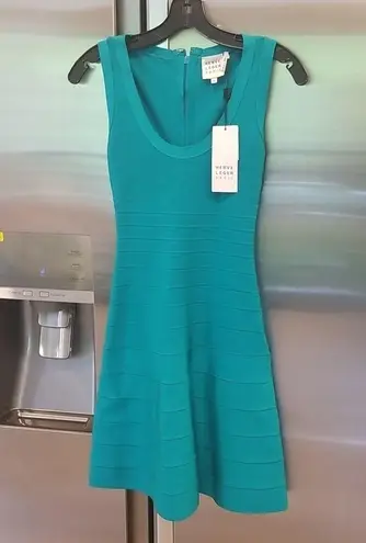 Herve Leger ππ Scooped Sleeveless A-Line Bandage Dress ~ Turquoise XS NWT
