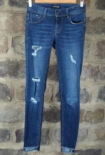 EVERMORE Denim Distressed Jeans Junior's Size 1 Skinny Raw Step Hem Blue