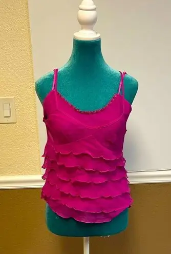 Anne Carson 100% Silk Ruffle Camisole Top - Size Small Y2K Vintage Fuschia