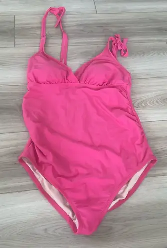 Isabel Maternity Pink Ruched Tie Strap Onepiece Swimsuit Size Medium