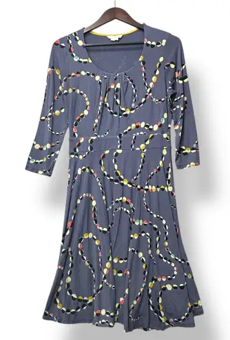 Boden Women's Dress US 10R Fit & Flare Jersey Knit Abstract Print Mod Retro Chic Blue Size 10