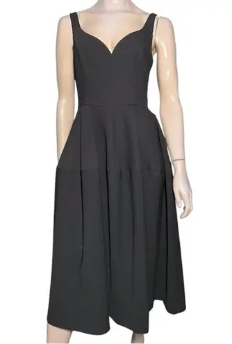 Jill Stuart Jill 8 Black Crepe Sweatheart Neckline Midi Full Skirt Midi Dress