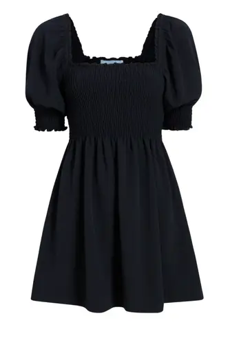 Hill House Home Athena Nap Dress in Black Swiss Dot | S