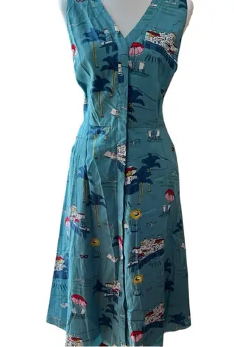BODEN Dress 12 100% Cotton Resort Boho Beach RARE Riviera Mediterranean Seaside Blue