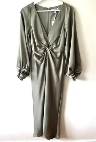 Shona joy Luxe Balloon Sleeve Knot Front Midi Dress - Eucalyptus Size 2