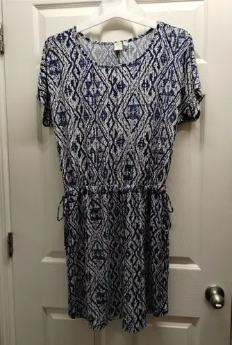 Saint Tropez West Size 1X Blue & White Nautical Diamond Drawstring Waist Dress