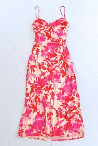 Hello Molly Satin Floral Cowl Neck Midi Dress