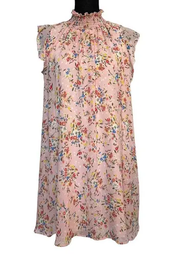 MELLODAY Nordstrom Pink Floral BABYDOLL Dress lined chiffon NWT xs pockets