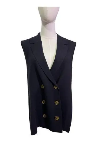 Marled Black Sleeveless Knit Double Breasted Blazer Vest Size M EUC Size M