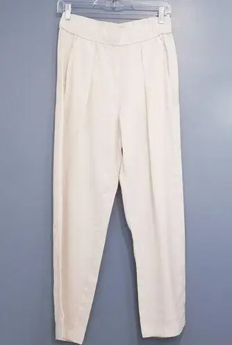 Raquel Allegra Linen Blend White Pleated Crop Pants Pull On High Rise Size 2