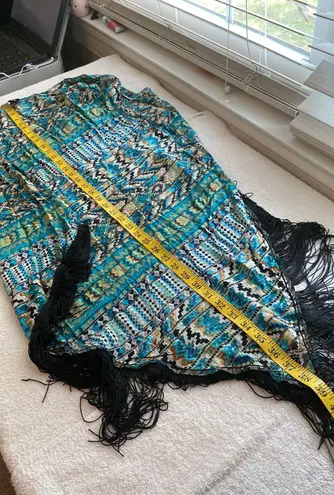 Love Tease shawl southwestern print fringed shirt sleeves longer in back Sz SM