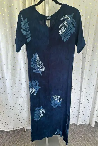 Island Collections Hawaiian Aloha Tropical Leaves Crinkle Midi Dress Vacation XS